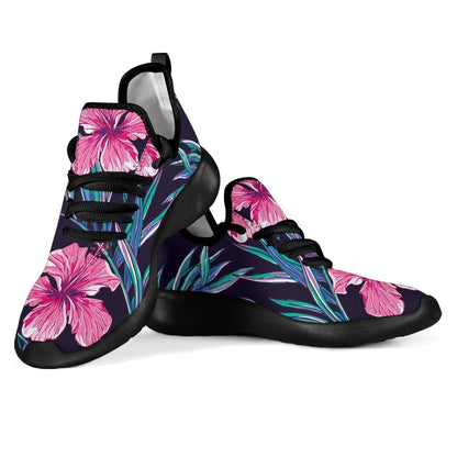 Teal Tropical Hibiscus Pattern Print Mesh Knit Shoes GearFrost