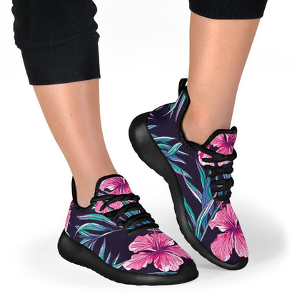 Teal Tropical Hibiscus Pattern Print Mesh Knit Shoes GearFrost