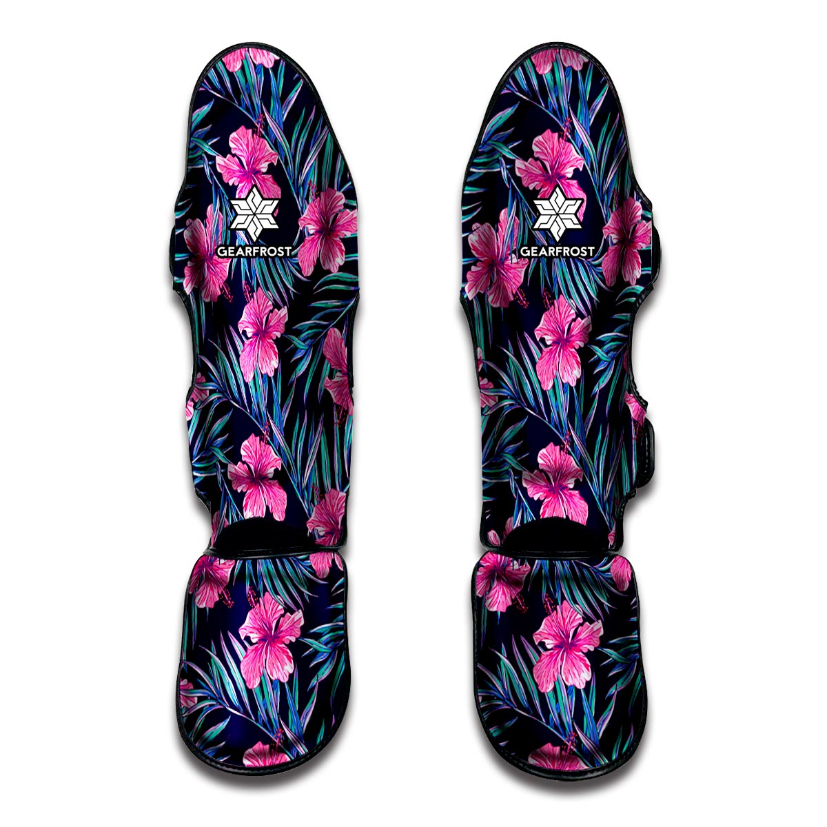 Teal Tropical Hibiscus Pattern Print Muay Thai Shin Guard