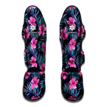 Teal Tropical Hibiscus Pattern Print Muay Thai Shin Guard