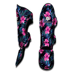 Teal Tropical Hibiscus Pattern Print Muay Thai Shin Guard