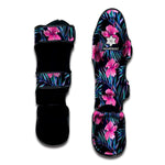Teal Tropical Hibiscus Pattern Print Muay Thai Shin Guard