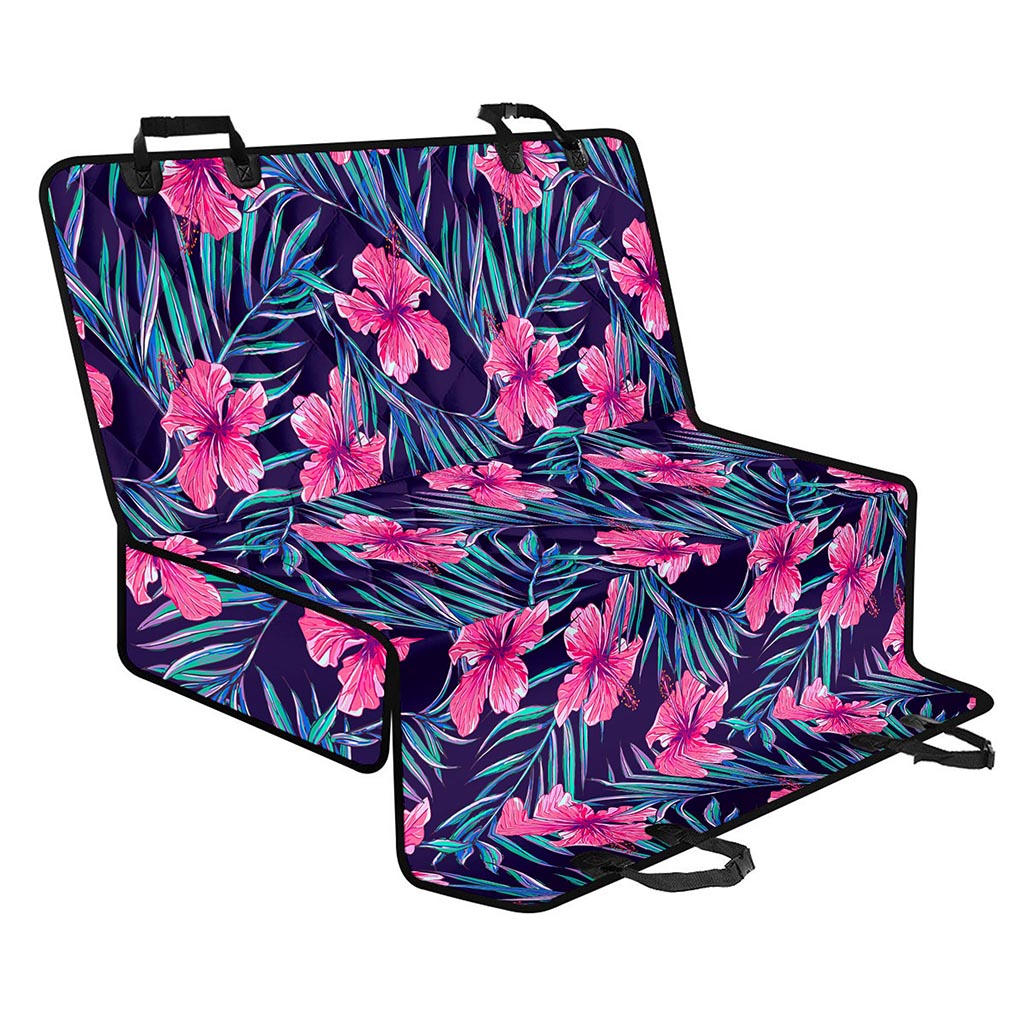 Teal Tropical Hibiscus Pattern Print Pet Car Back Seat Cover