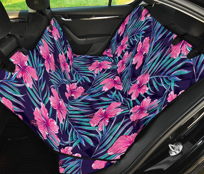 Teal Tropical Hibiscus Pattern Print Pet Car Back Seat Cover