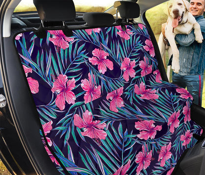 Teal Tropical Hibiscus Pattern Print Pet Car Back Seat Cover