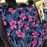 Teal Tropical Hibiscus Pattern Print Pet Car Back Seat Cover