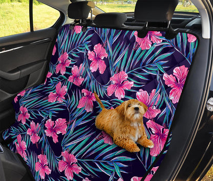 Teal Tropical Hibiscus Pattern Print Pet Car Back Seat Cover