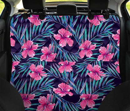 Teal Tropical Hibiscus Pattern Print Pet Car Back Seat Cover