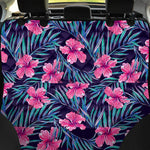 Teal Tropical Hibiscus Pattern Print Pet Car Back Seat Cover
