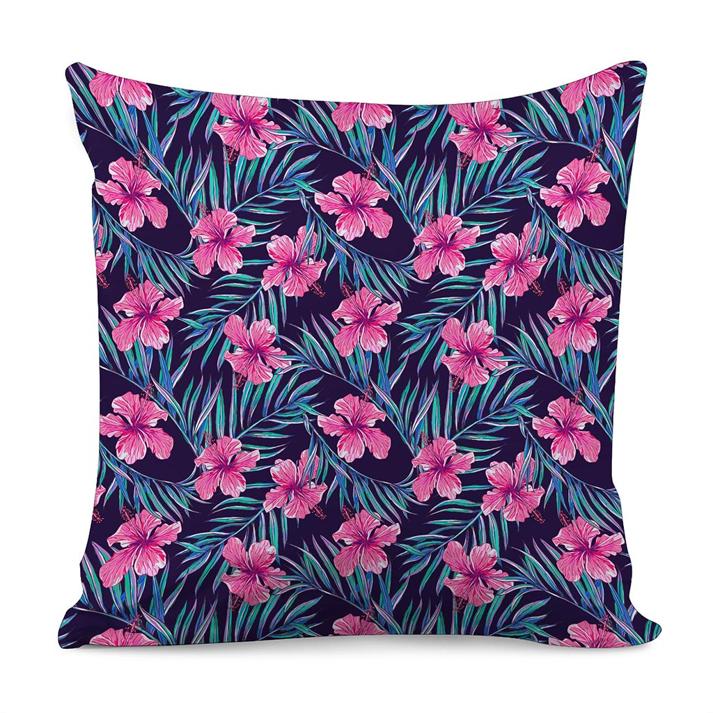 Teal Tropical Hibiscus Pattern Print Pillow Cover