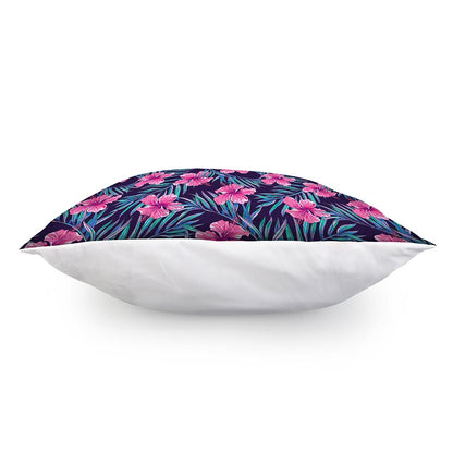Teal Tropical Hibiscus Pattern Print Pillow Cover