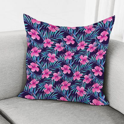 Teal Tropical Hibiscus Pattern Print Pillow Cover