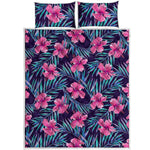 Teal Tropical Hibiscus Pattern Print Quilt Bed Set