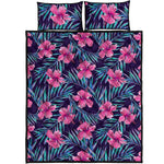 Teal Tropical Hibiscus Pattern Print Quilt Bed Set