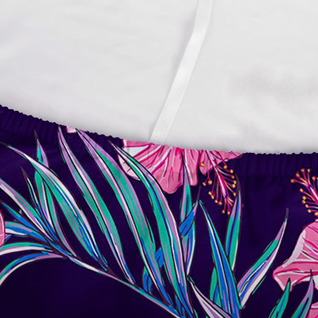 Teal Tropical Hibiscus Pattern Print Sofa Cover