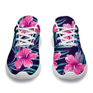 Teal Tropical Hibiscus Pattern Print Sport Shoes GearFrost