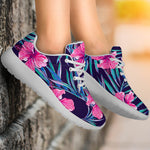 Teal Tropical Hibiscus Pattern Print Sport Shoes GearFrost