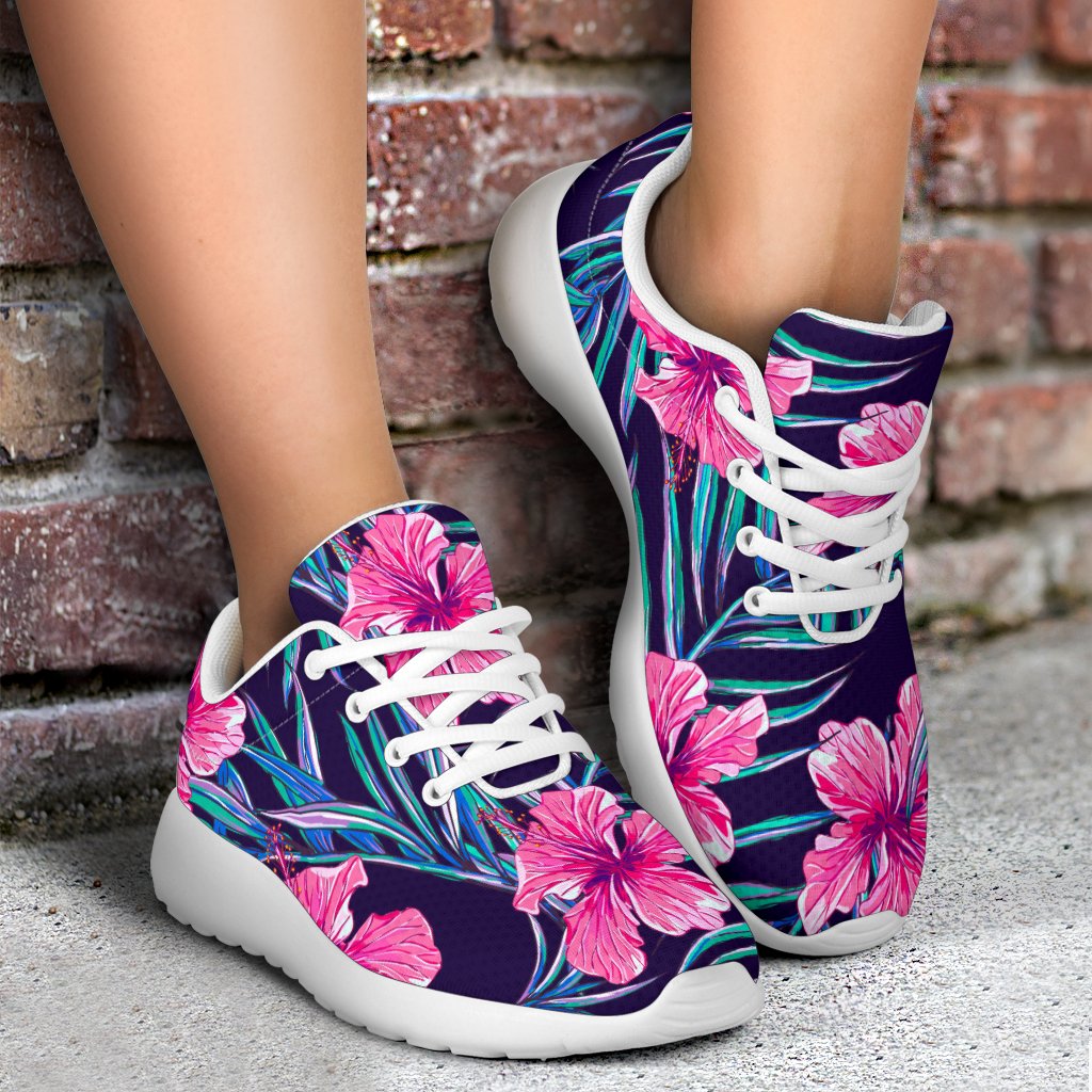 Teal Tropical Hibiscus Pattern Print Sport Shoes GearFrost