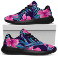 Teal Tropical Hibiscus Pattern Print Walking Shoes