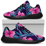 Teal Tropical Hibiscus Pattern Print Sport Shoes GearFrost