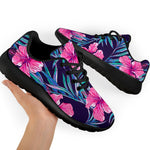 Teal Tropical Hibiscus Pattern Print Sport Shoes GearFrost