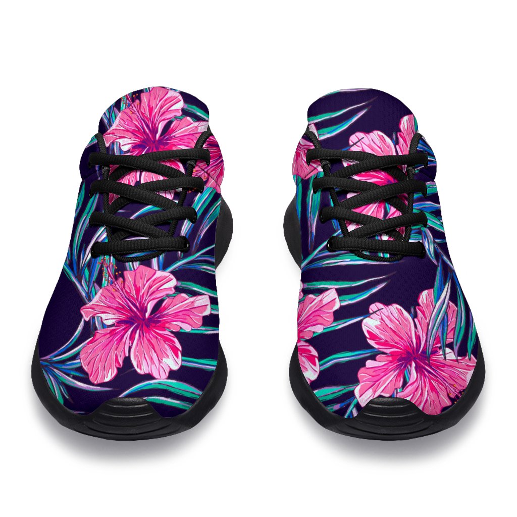 Teal Tropical Hibiscus Pattern Print Sport Shoes GearFrost