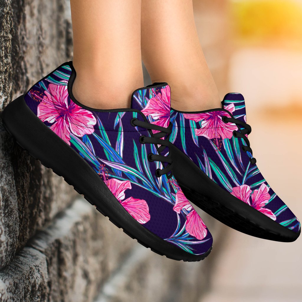 Teal Tropical Hibiscus Pattern Print Sport Shoes GearFrost