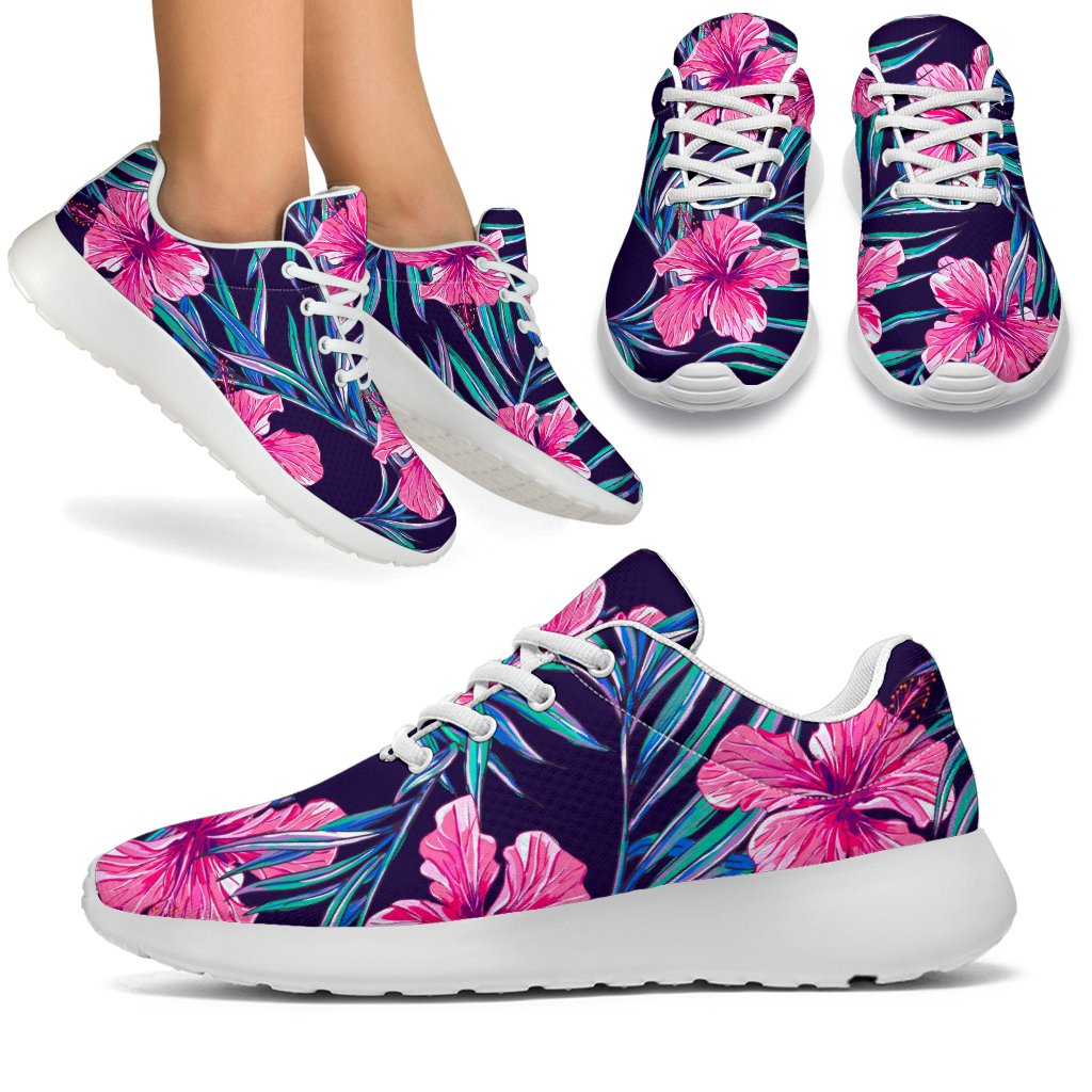 Teal Tropical Hibiscus Pattern Print Sport Shoes GearFrost