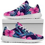 Teal Tropical Hibiscus Pattern Print Sport Shoes GearFrost