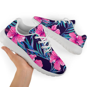 Teal Tropical Hibiscus Pattern Print Sport Shoes GearFrost