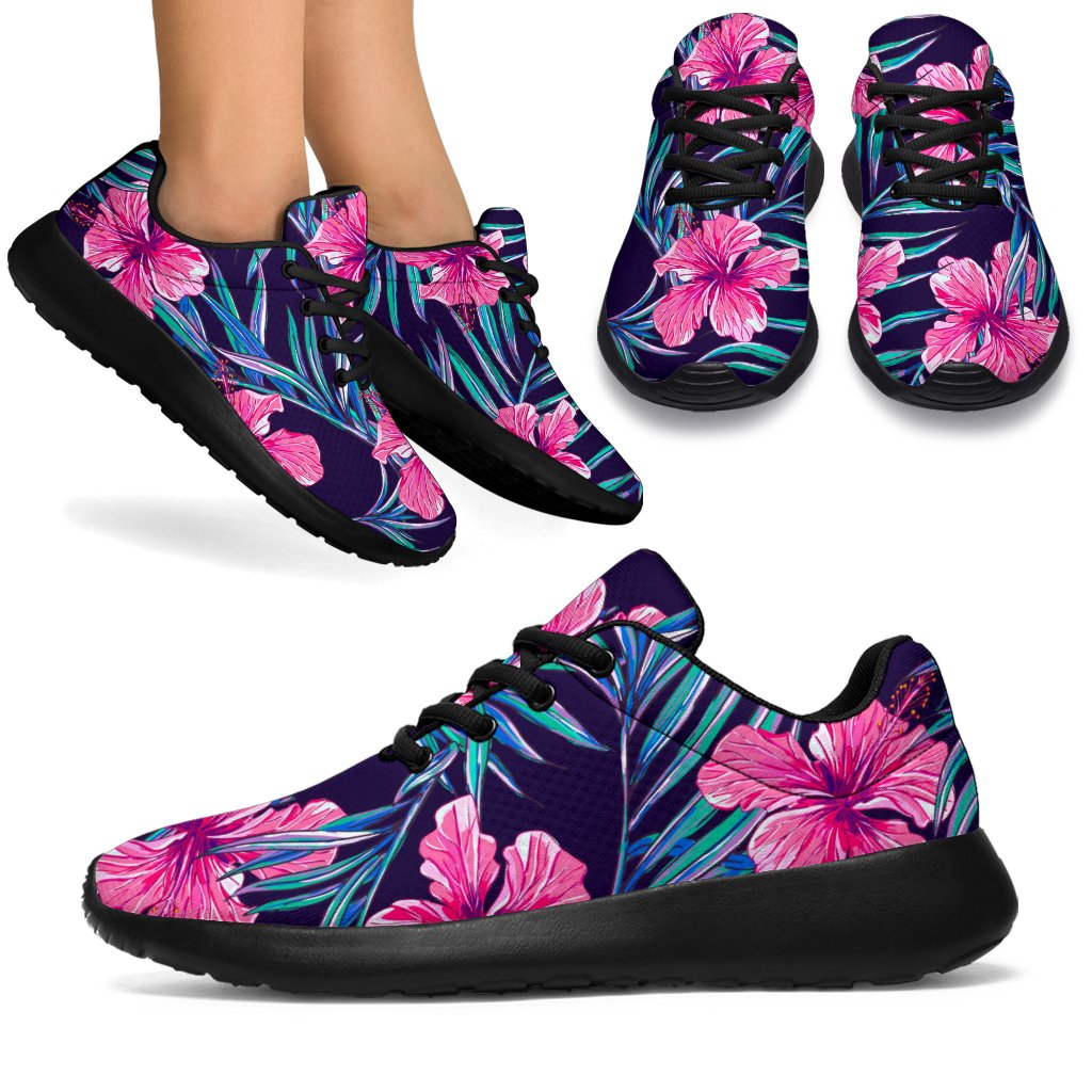 Teal Tropical Hibiscus Pattern Print Sport Shoes GearFrost