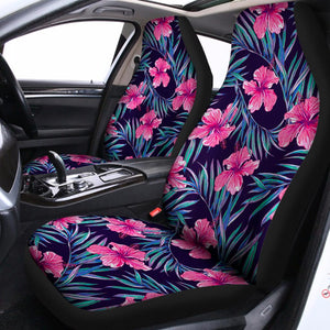 Teal Tropical Hibiscus Pattern Print Universal Fit Car Seat Covers