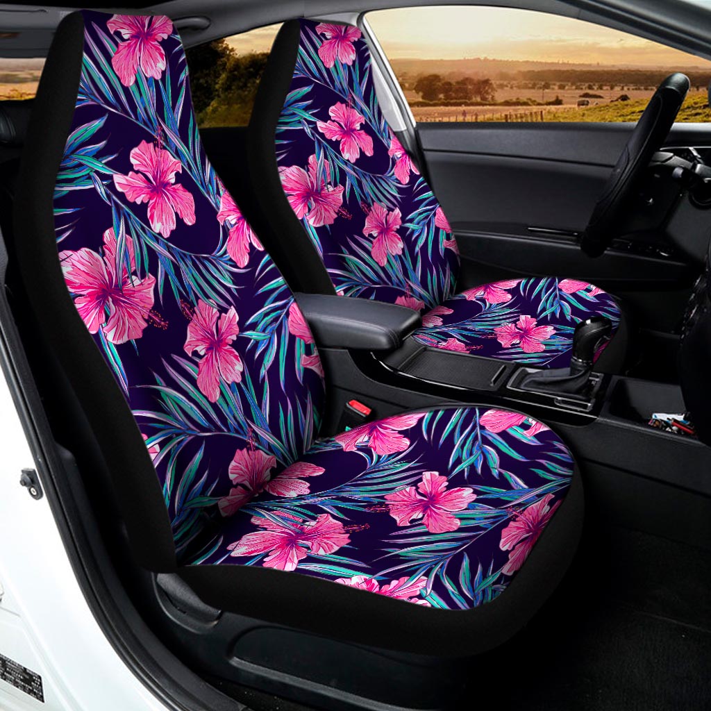 Teal Tropical Hibiscus Pattern Print Universal Fit Car Seat Covers