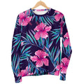 Teal Tropical Hibiscus Pattern Print Women's Crewneck Sweatshirt