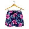 Teal Tropical Hibiscus Pattern Print Women's Shorts