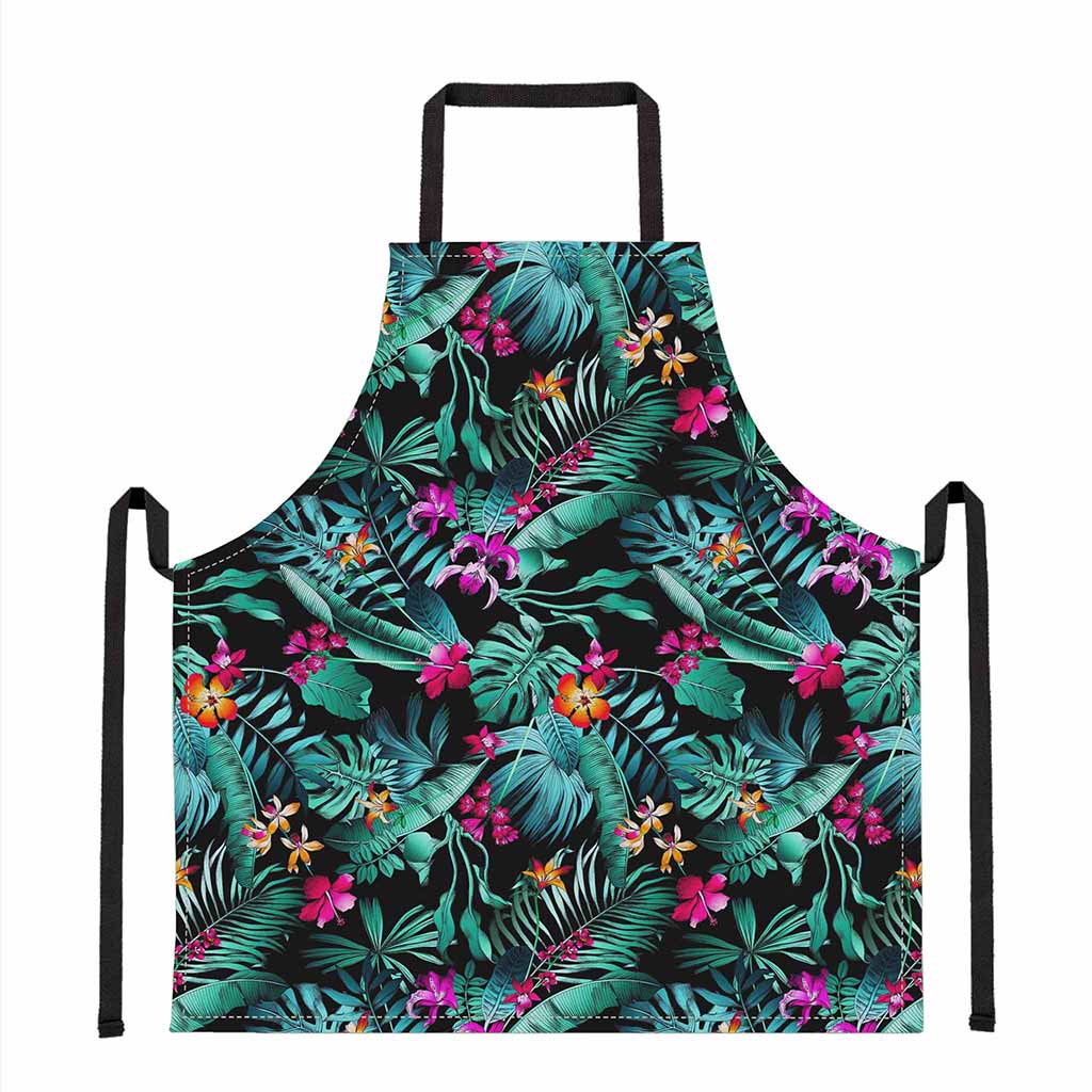 Teal Tropical Leaf Hawaii Pattern Print Apron