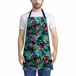 Teal Tropical Leaf Hawaii Pattern Print Apron