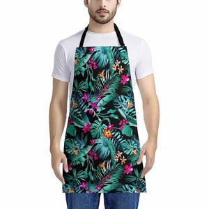 Teal Tropical Leaf Hawaii Pattern Print Apron