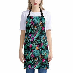 Teal Tropical Leaf Hawaii Pattern Print Apron