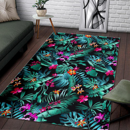 Teal Tropical Leaf Hawaii Pattern Print Area Rug GearFrost