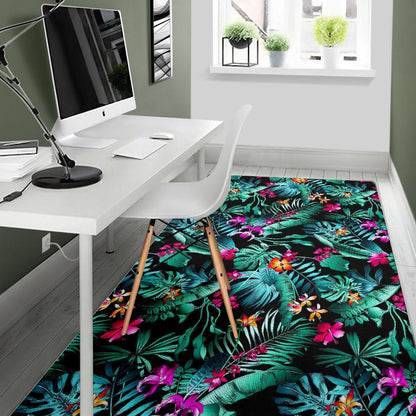 Teal Tropical Leaf Hawaii Pattern Print Area Rug GearFrost