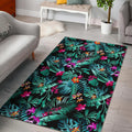 Teal Tropical Leaf Hawaii Pattern Print Floor Mat