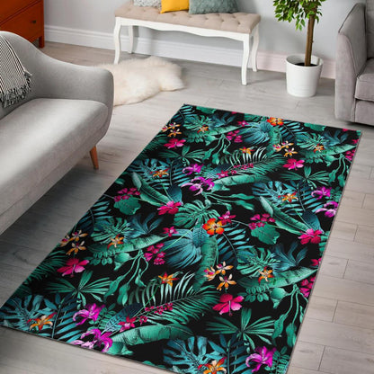 Teal Tropical Leaf Hawaii Pattern Print Area Rug GearFrost