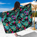 Teal Tropical Leaf Hawaii Pattern Print Beach Sarong Wrap