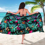Teal Tropical Leaf Hawaii Pattern Print Beach Sarong Wrap