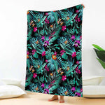 Teal Tropical Leaf Hawaii Pattern Print Blanket