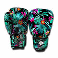 Teal Tropical Leaf Hawaii Pattern Print Boxing Gloves