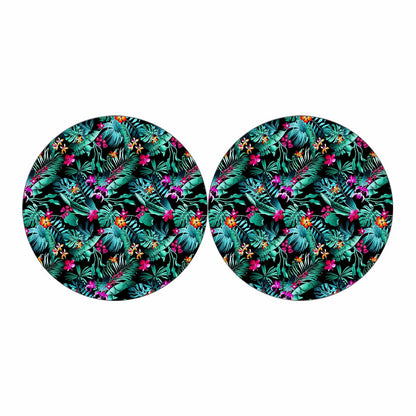Teal Tropical Leaf Hawaii Pattern Print Car Coasters