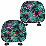 Teal Tropical Leaf Hawaii Pattern Print Car Headrest Covers
