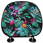 Teal Tropical Leaf Hawaii Pattern Print Car Headrest Covers